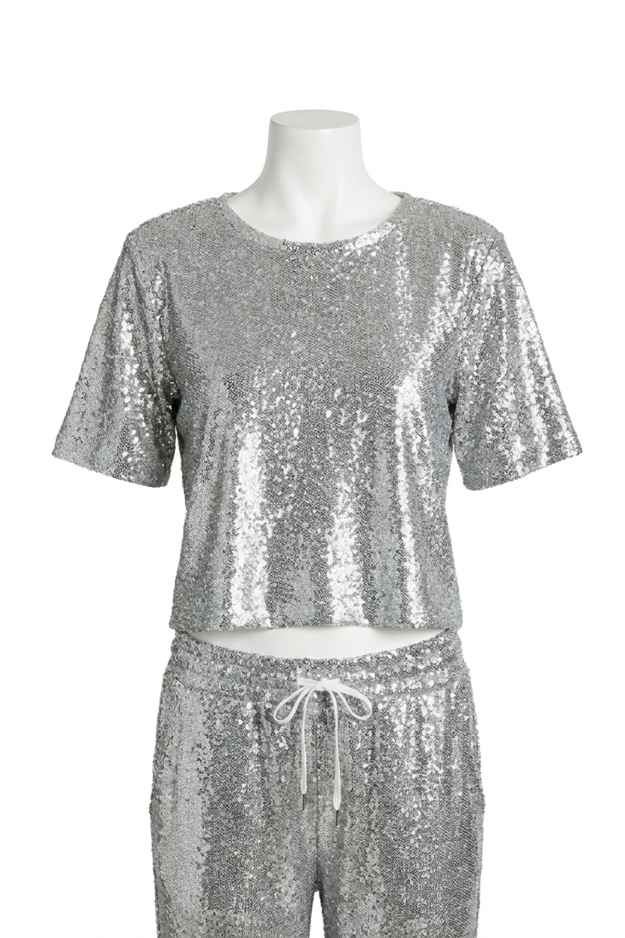 NEW BOBI keyhole back sequin top in silver